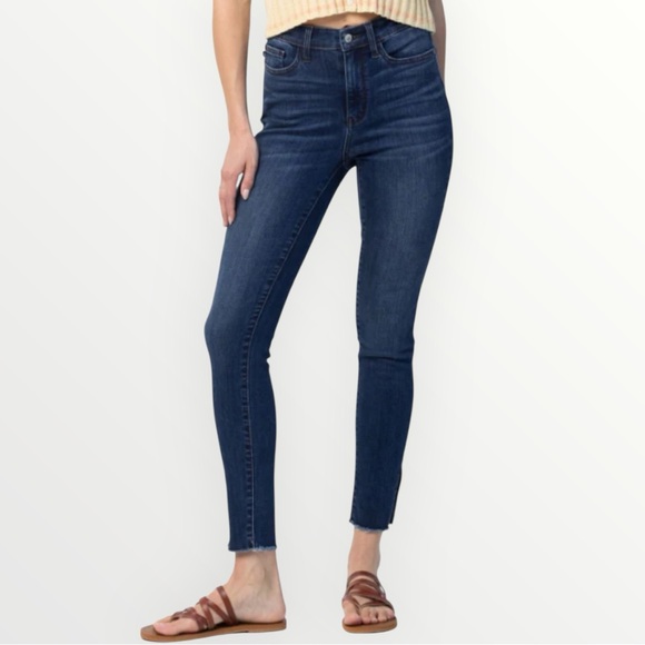 JUDY BLUE SIDE SLIT SKINNY JEANS - Picture 1 of 15